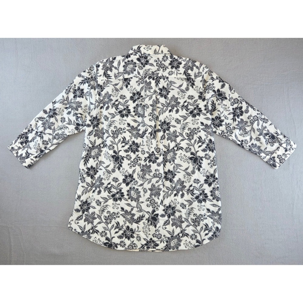 Lands' End Supima Cotton Floral Button Down Shirt White Black 8P Coastal Chic - Picture 5 of 10